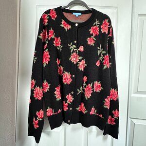 Draper James RSVP Womens Plus 2X Black Red Floral Cardigan Sweater Cottage Core